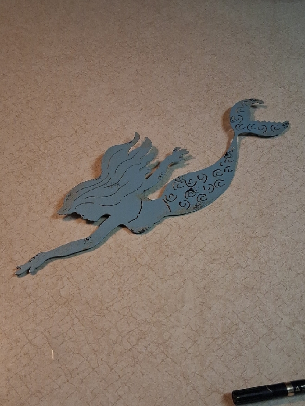 Source Unknown Light Blue Mermaid Wave Metal Wall Art